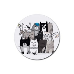 Cute Cat Hand Drawn Cartoon Style Rubber Round Coaster (4 Pack)