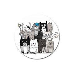 Cute Cat Hand Drawn Cartoon Style Magnet 3  (round)