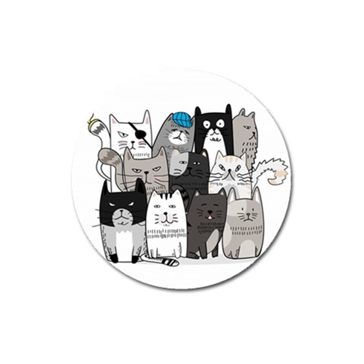 Cute Cat Hand Drawn Cartoon Style Magnet 3  (Round)