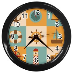 Nautical-elements-collection Wall Clock (black)