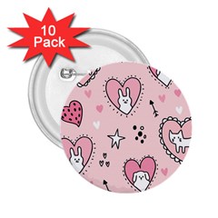 Cartoon-cute-valentines-day-doodle-heart-love-flower-seamless-pattern-vector 2 25  Buttons (10 Pack) 