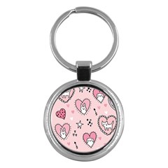 Cartoon-cute-valentines-day-doodle-heart-love-flower-seamless-pattern-vector Key Chain (round)