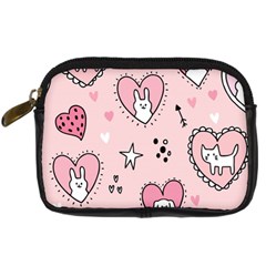 Cartoon-cute-valentines-day-doodle-heart-love-flower-seamless-pattern-vector Digital Camera Leather Case by Jancukart