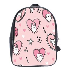 Cartoon-cute-valentines-day-doodle-heart-love-flower-seamless-pattern-vector School Bag (large) by Jancukart