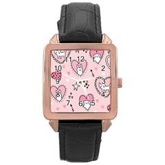 Cartoon-cute-valentines-day-doodle-heart-love-flower-seamless-pattern-vector Rose Gold Leather Watch  by Jancukart