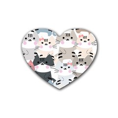 Cute-cat-couple-seamless-pattern-cartoon Rubber Coaster (heart)