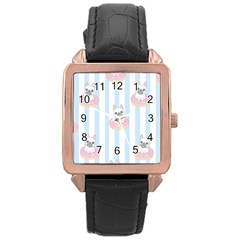 French-bulldog-dog-seamless-pattern Rose Gold Leather Watch 