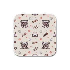 Pug-dog-cat-with-bone-fish-bones-paw-prints-ball-seamless-pattern-vector-background Rubber Square Coaster (4 Pack)