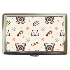 Pug-dog-cat-with-bone-fish-bones-paw-prints-ball-seamless-pattern-vector-background Cigarette Money Case by Jancukart