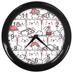 Cute-cat-chef-cooking-seamless-pattern-cartoon Wall Clock (Black) Front