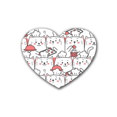 Cute-cat-chef-cooking-seamless-pattern-cartoon Rubber Heart Coaster (4 Pack) by Jancukart