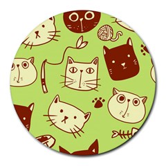 Cute-hand-drawn-cat-seamless-pattern Round Mousepad