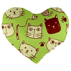 Cute-hand-drawn-cat-seamless-pattern Large 19  Premium Flano Heart Shape Cushions by Jancukart