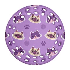 Cute-colorful-cat-kitten-with-paw-yarn-ball-seamless-pattern Ornament (round Filigree) by Jancukart