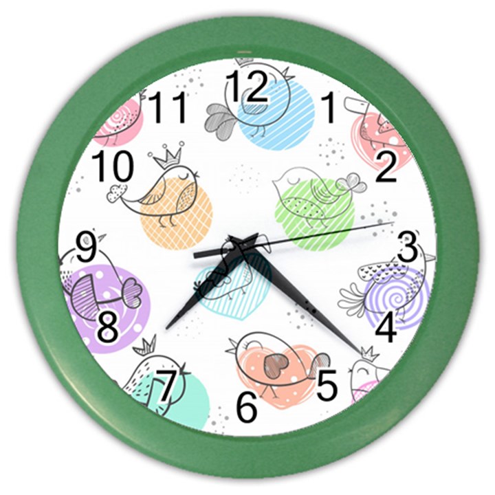 Cartoon-bird-cute-doodle-bird Color Wall Clock