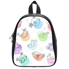 Cartoon-bird-cute-doodle-bird School Bag (Small)