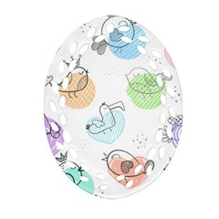 Cartoon-bird-cute-doodle-bird Ornament (Oval Filigree)