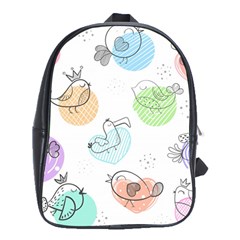 Cartoon-bird-cute-doodle-bird School Bag (XL)