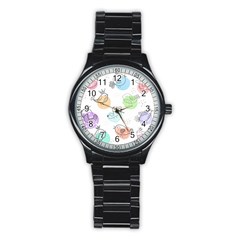 Cartoon-bird-cute-doodle-bird Stainless Steel Round Watch