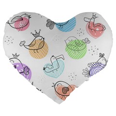 Cartoon-bird-cute-doodle-bird Large 19  Premium Flano Heart Shape Cushions