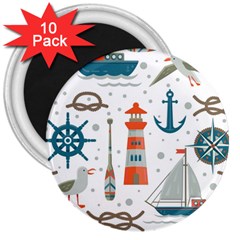 Nautical-elements-pattern-background 3  Magnets (10 Pack) 