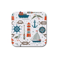 Nautical-elements-pattern-background Rubber Square Coaster (4 Pack)