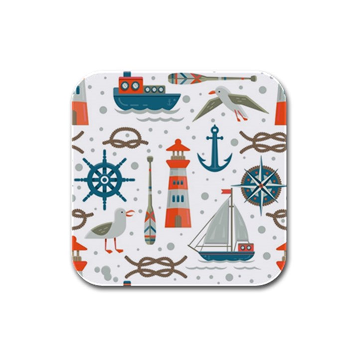 Nautical-elements-pattern-background Rubber Square Coaster (4 pack)