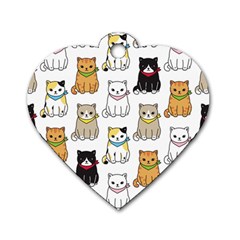 Cat-kitten-seamless-pattern Dog Tag Heart (two Sides) by Jancukart