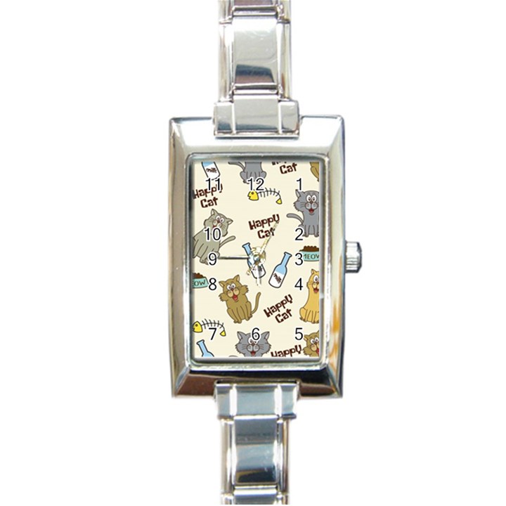 Happy-cats-pattern-background Rectangle Italian Charm Watch