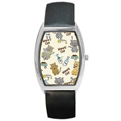 Happy-cats-pattern-background Barrel Style Metal Watch