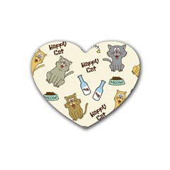 Happy-cats-pattern-background Rubber Coaster (heart)