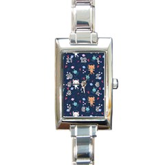 Cute-astronaut-cat-with-star-galaxy-elements-seamless-pattern Rectangle Italian Charm Watch