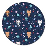 Cute-astronaut-cat-with-star-galaxy-elements-seamless-pattern Magnet 5  (Round) Front