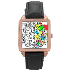 Brain Left Logic Language Science Rose Gold Leather Watch  by Wegoenart