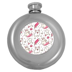 Cute-animals-seamless-pattern-kawaii-doodle-style Round Hip Flask (5 Oz) by Jancukart