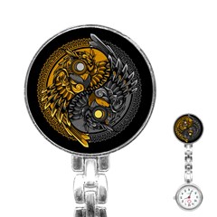 Yin-yang-owl-doodle-ornament-illustration Stainless Steel Nurses Watch by Jancukart