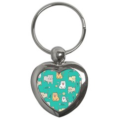 Seamless-pattern-cute-cat-cartoon-with-hand-drawn-style Key Chain (heart)