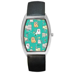 Seamless-pattern-cute-cat-cartoon-with-hand-drawn-style Barrel Style Metal Watch by Jancukart