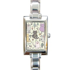 Funny Cartoon Cats Seamless Pattern Rectangle Italian Charm Watch