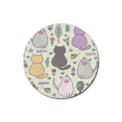 Funny Cartoon Cats Seamless Pattern Rubber Round Coaster (4 Pack)