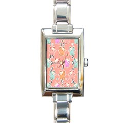 Cute-kawaii-kittens-seamless-pattern Rectangle Italian Charm Watch