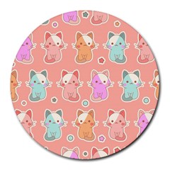 Cute-kawaii-kittens-seamless-pattern Round Mousepad