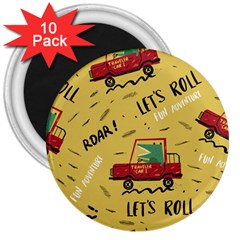 Childish-seamless-pattern-with-dino-driver 3  Magnets (10 Pack) 