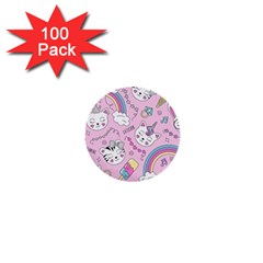 Beautiful Cute Animals Pattern Pink Beautiful Cute Animals Pattern Pink Rainbow 1  Mini Buttons (100 Pack) 