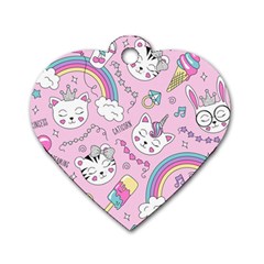 Beautiful Cute Animals Pattern Pink Beautiful Cute Animals Pattern Pink Rainbow Dog Tag Heart (one Side) by Jancukart