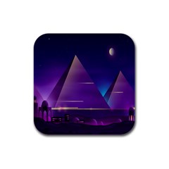 Egyptian-pyramids-night-landscape-cartoon Rubber Square Coaster (4 Pack)