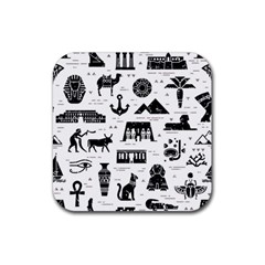 Dark-seamless-pattern-symbols-landmarks-signs-egypt --- Rubber Coaster (square)