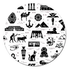 Dark-seamless-pattern-symbols-landmarks-signs-egypt --- Magnet 5  (round) by Jancukart