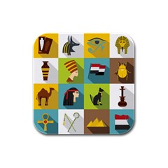 Egypt-travel-items-icons-set-flat-style Rubber Square Coaster (4 Pack)