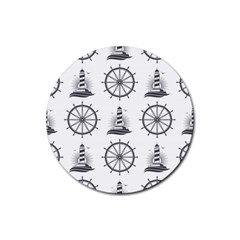 Marine-nautical-seamless-pattern-with-vintage-lighthouse-wheel Rubber Round Coaster (4 Pack)